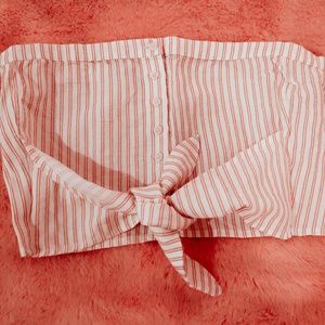 Yellow and White striped, button down crop top